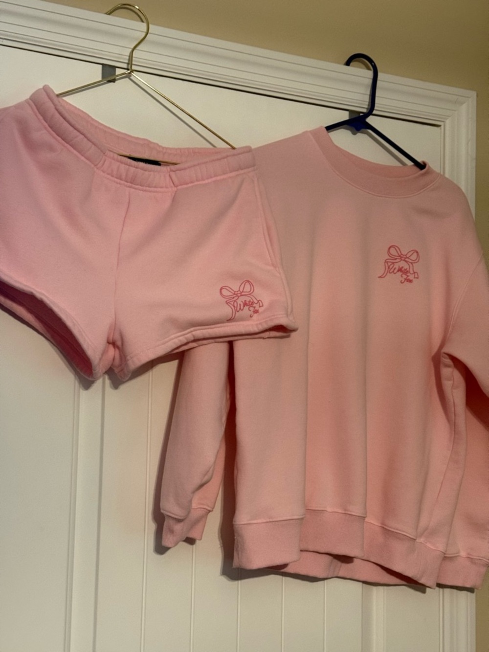 White Fox Boutique Pink Crewneck Sweatshirt and Shorts Set